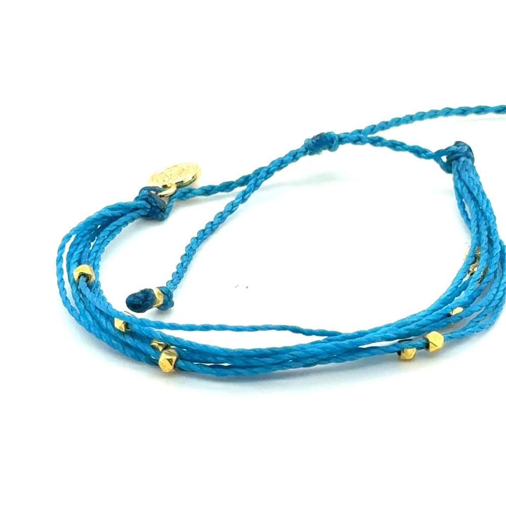 Pura Vida Turquoise Blue Multi Strand Cord Bracelet Gold Bead Accents Boho Charm